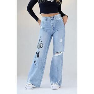 Playboy x PacSun Super Distressed High Waisted Baggy Jeans FLAW Size 23
